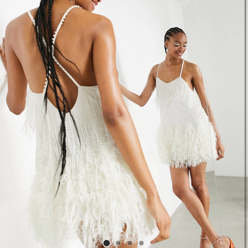 Asos pearl embellished cami dress with faux feather hem